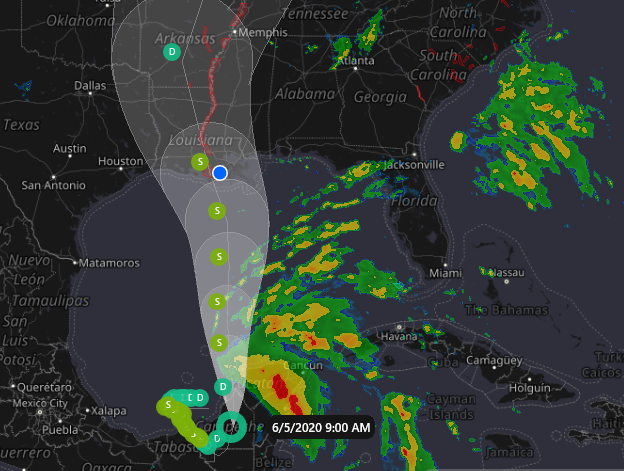 Cristobal, June 5, 2020 – Projected Landfall – Morgan City – 60 mph – 1 am Monday