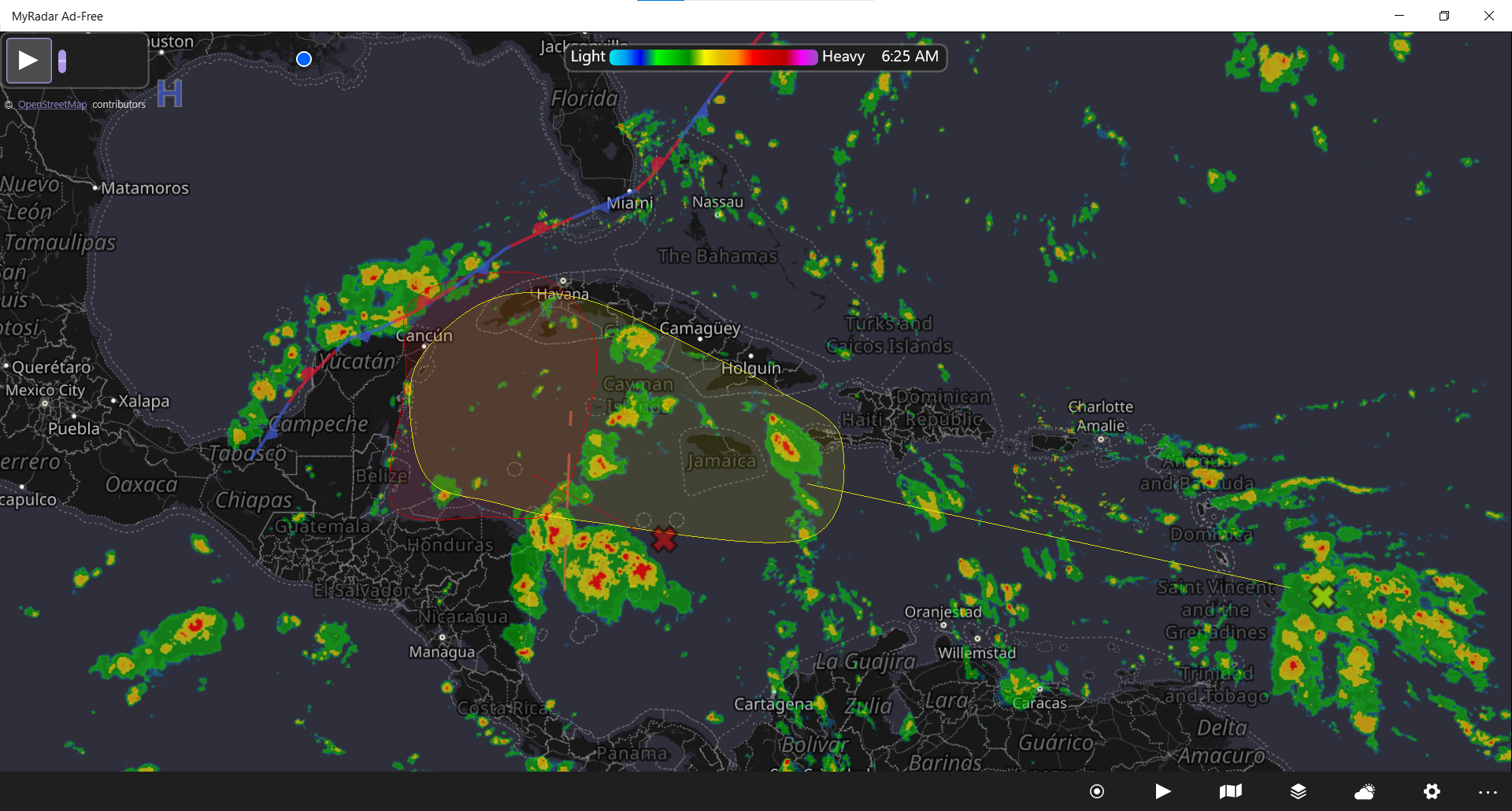 Caribbean Weather showing two areas of tropical development